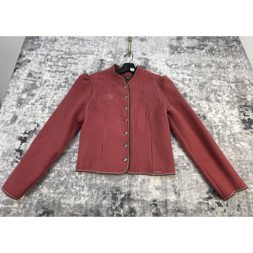 Vtg Geiger Women's 40 Boiled Wool Jacket 80s Pewter Buttons Tyrolean Grandmacore - Picture 4 of 8